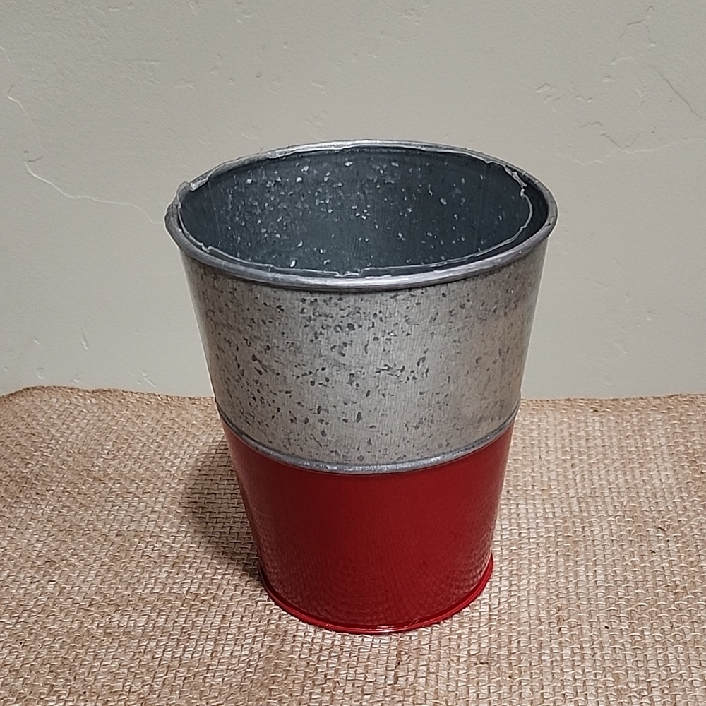 Red and Silver Metal Planter